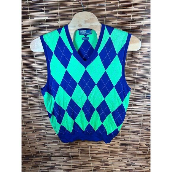 Polo by Ralph Lauren Other - Polo Ralph Lauren Large Cotton Argyle Neon Green and Blue Vest